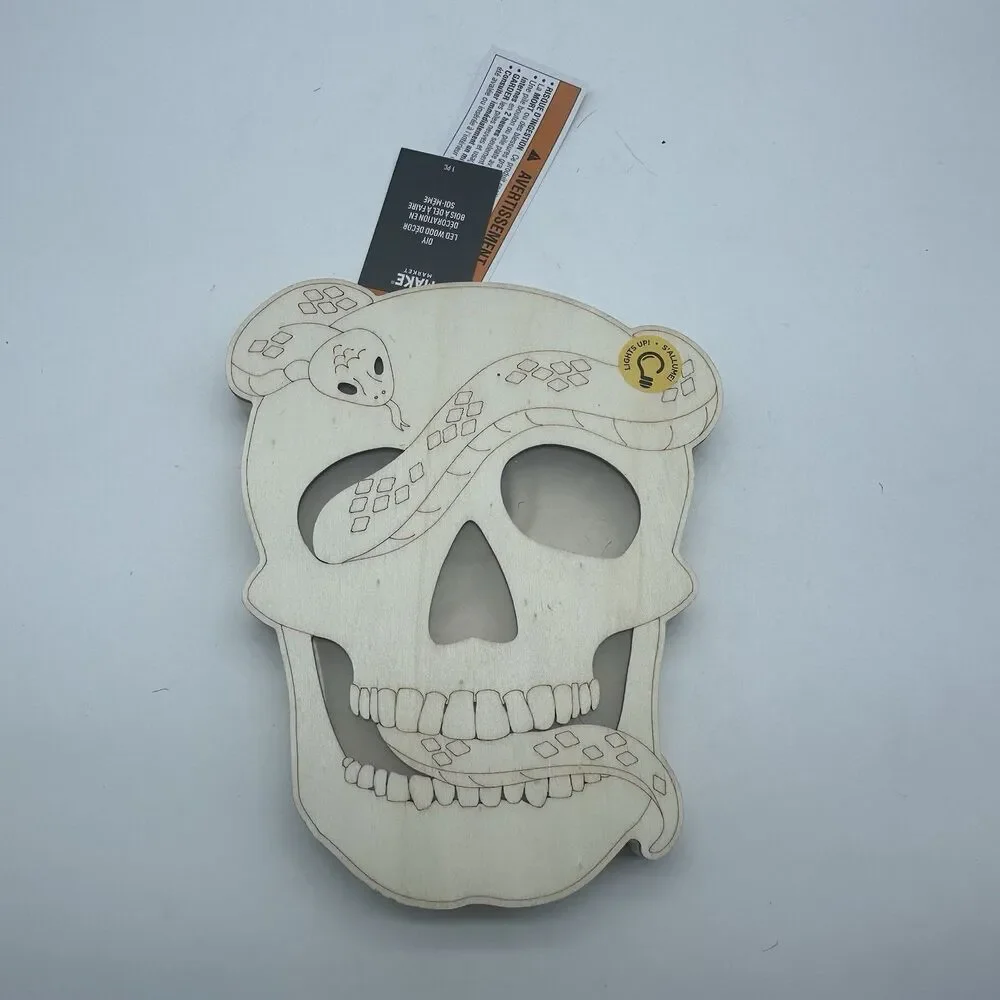 Make Market Halloween DIY Light Up Wood Skull Craft Unfinished Snake Pre-Lit